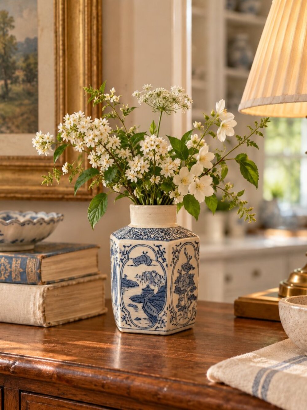 Blue and White Chinoiserie Ceramic Vase
